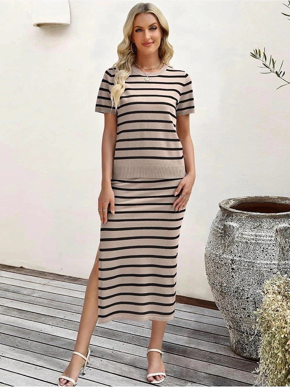 Amazon Women's 2 Piece Striped Sweater Skirt Set